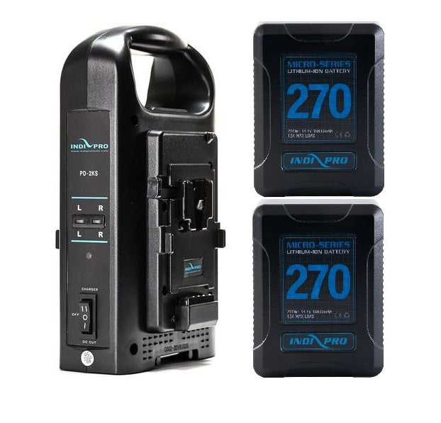 IndiPRO Tools 2x Micro-Series 270Wh V-Mount Li-Ion Batteries and Dual V-Mount Battery Charger Kit