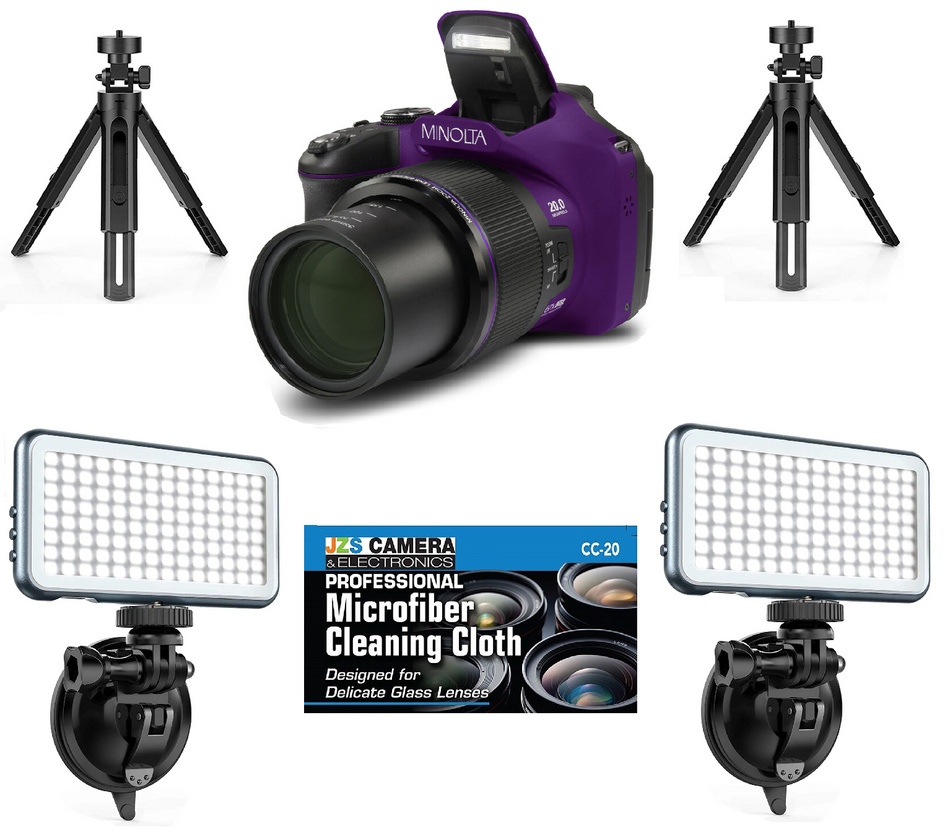 Minolta MN67Z-P 20MP 67X Optical Zoom Wi-Fi Bridge Camera 2 LED Lighting Kits (Purple)