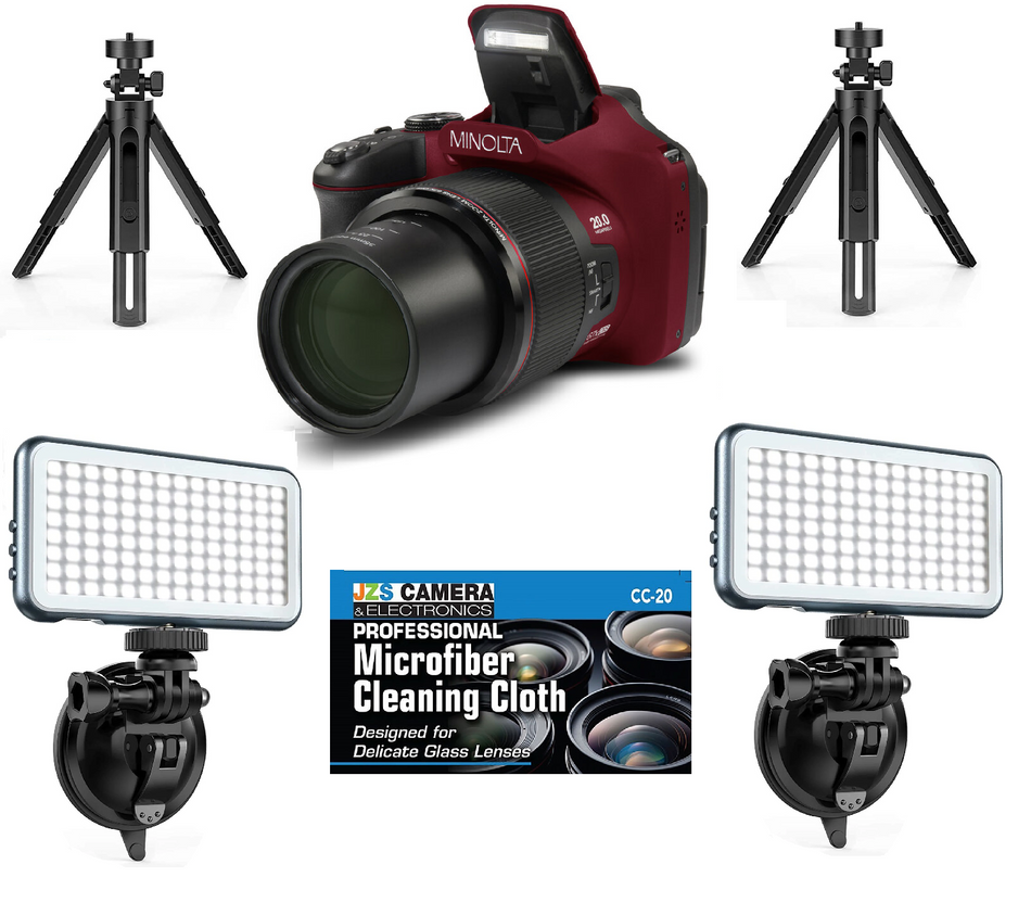 Minolta MN67Z-R 20MP 67X Optical Zoom Wi-Fi Bridge Camera 2 LED Lighting Kits (Red)