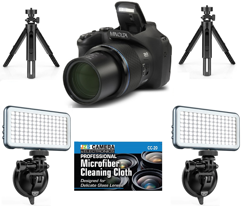 Minolta MN67Z-BK 20MP 67X Optical Zoom Wi-Fi Bridge Camera 2 LED Lighting Kits (Black)