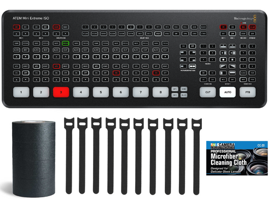 Blackmagic Design ATEM Mini Extreme ISO Bundle with Black Mini Gaffer's Tape Cable Straps and JZS Cloth