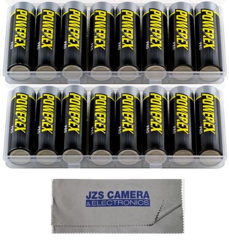 Powerex MH8AAPROBH [2700mAh, 1.2v] Pro AA NiMH Batteries (TWO 8-Packs w/Case) +JZS Cloth