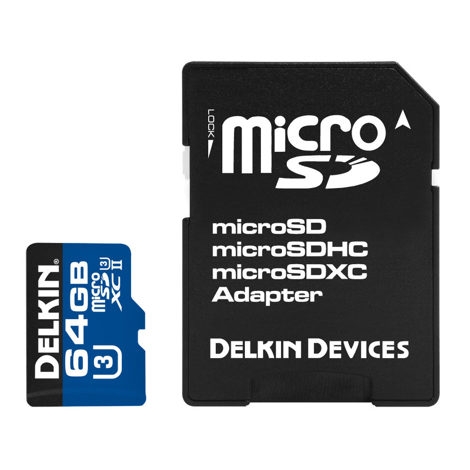 Delkin microSDXC 1900X UHS-I/UHS-II (U3) Memory Card with SD Adapter [Two Capacity Options]
