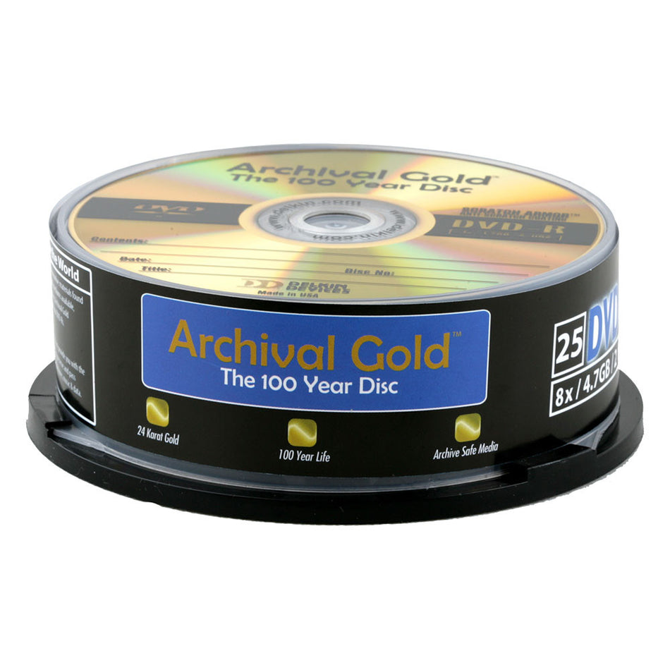 Delkin Archival Gold DVD-R “100 Year Disc” with Scratch Armor Surface (25pc Spindle)