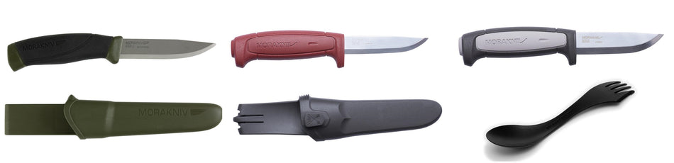 Morakniv Basic 511 Knife, Morakniv Craft Robust Knife, Morakniv Companion MG Carbon Steel Knife and Light My Fire Original Spork Bundle
