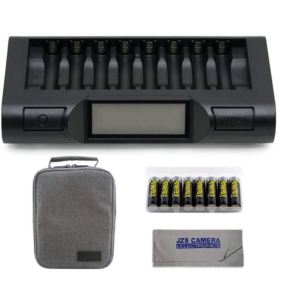 Powerex MH-C980 8-Cell Turbo Charger and Analyzer (New 2019 Model) with Powerex Pro Rechargeable AA NiMH Batteries 1.2V, 2700mAh 8-Pack and Powerex Accessory Padded Bag Travel Kit