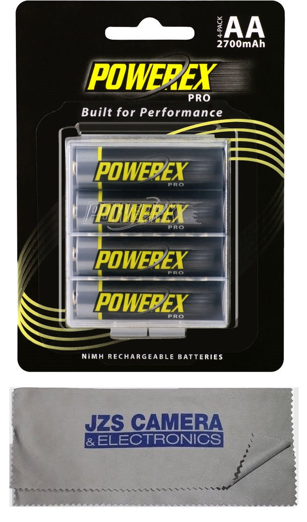 Powerex Pro Rechargeable AA NiMH Batteries [2700mAh, 1.2V] (4-pack) & Microfiber Cloth