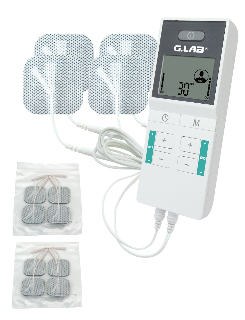 G.LAB PR0200 Premium Dual Channel Tens Electrotherapy Pain Relief+ 8 electrodes Kit