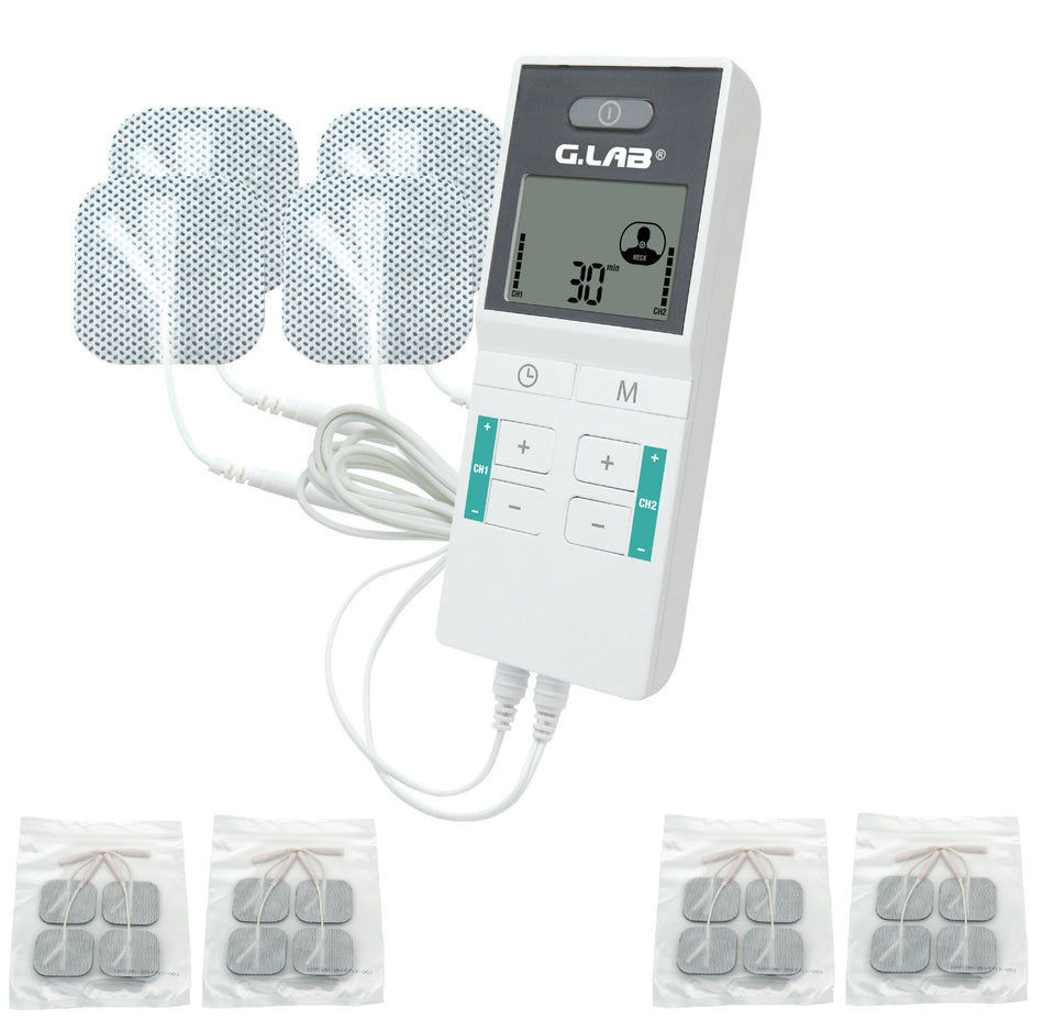 G.LAB PR0200 Premium Dual Channel Tens Electrotherapy Pain Relief+ 16 electrodes Kit