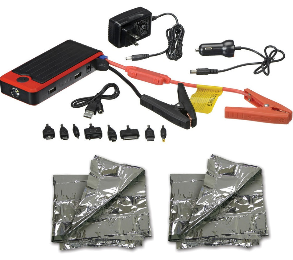 PowerAll Deluxe 12000mAh Car Jump Starter Kit with 2 Emergency Foil Blankets