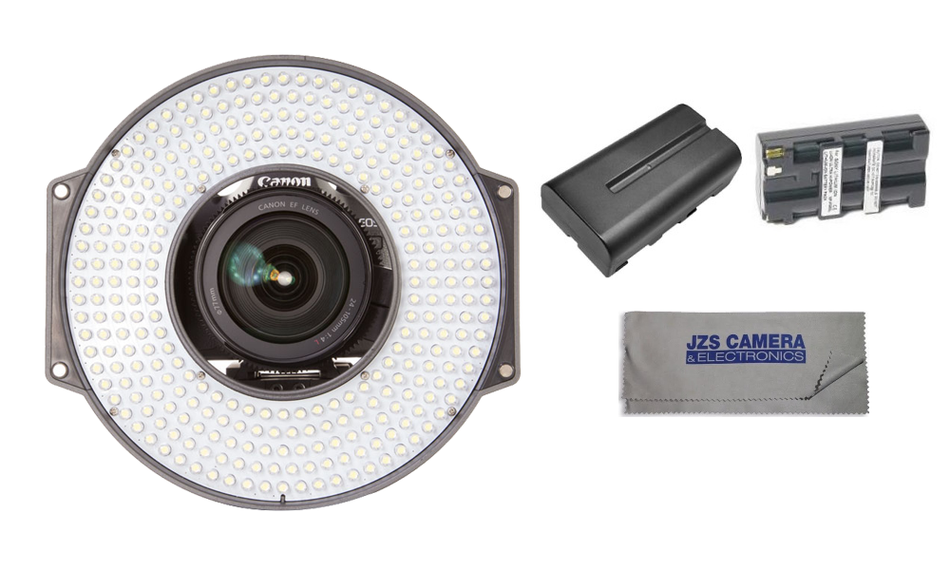 F&V R-300 LED Ring Light with L-Bracket Kit with Sony NPF550 Compatible Battery and JZS Cleaning Cloth