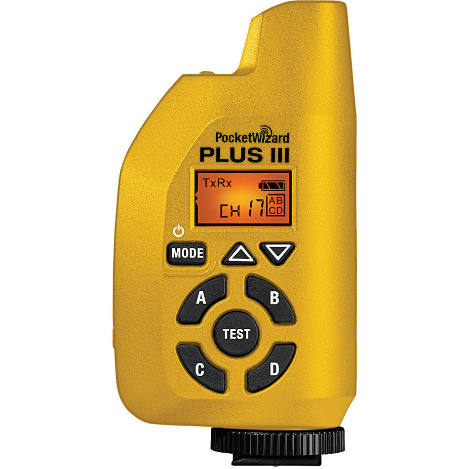 Two PocketWizard Plus III Transceivers (Yellow) with 4x AA Batteries and Cleaning Cloth