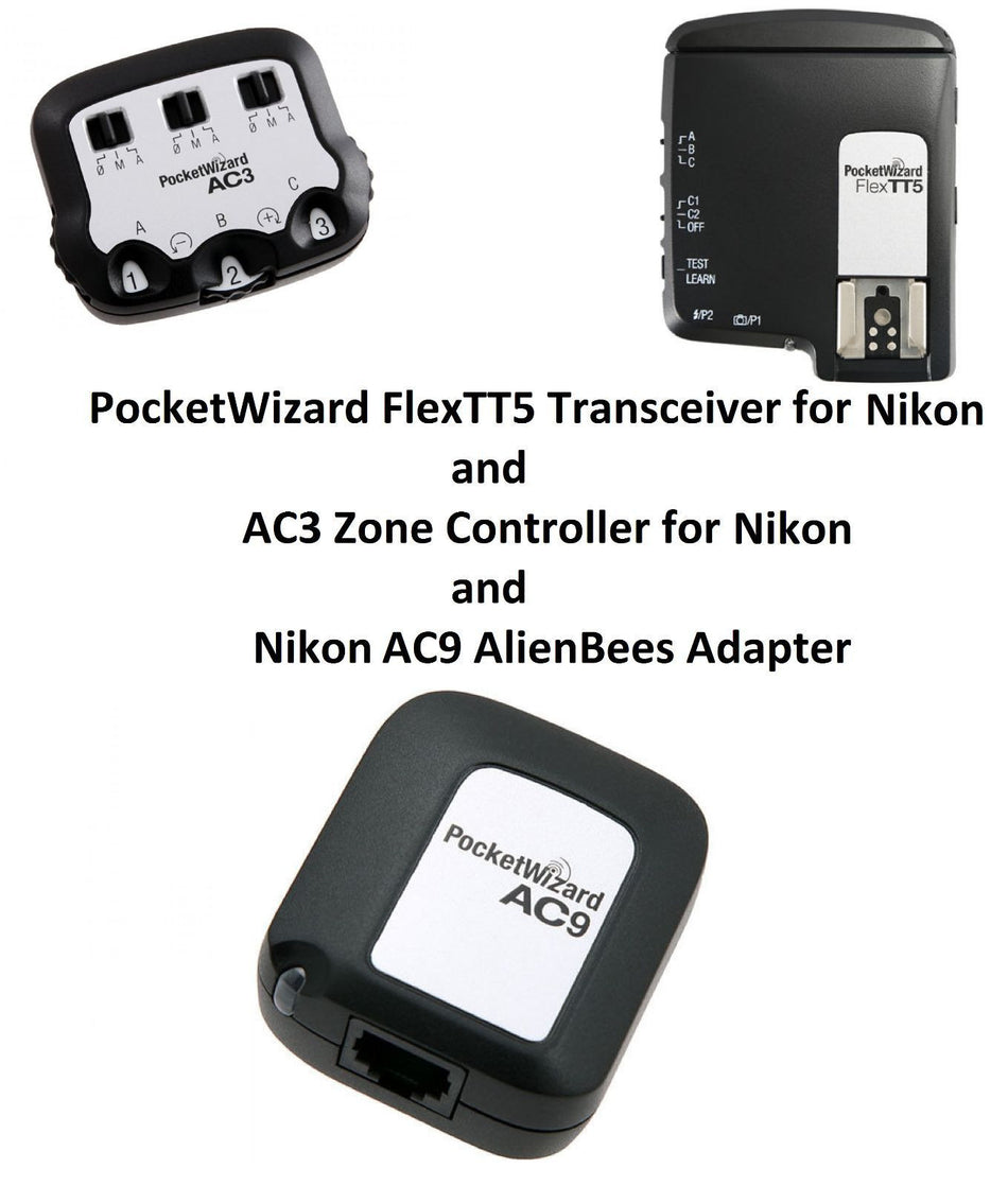 PocketWizard FlexTT5 Transceiver for Nikon + Zone Controller + AlienBees Adapter